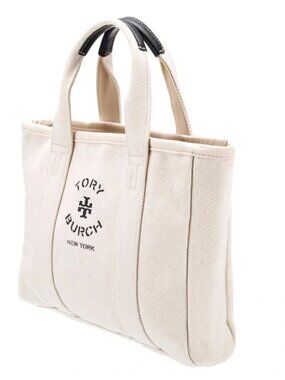 New Tory Burch Mini Mercer Leather Handle Canvas Tote Handbag
